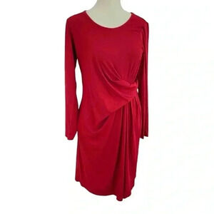 J. Jill Wearever Collection Red Solid Stretch Faux Wrap Dress Size SP Career